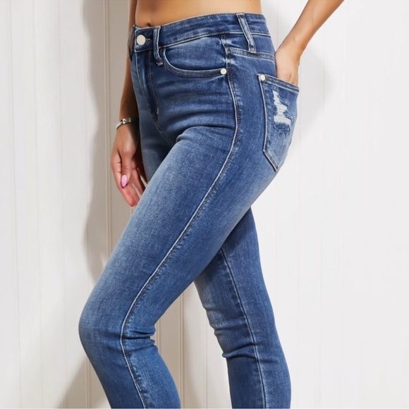 Judy Blue Skylar High Waist Hem Detail Skinny Jeans Size 24W - Picture 2 of 16